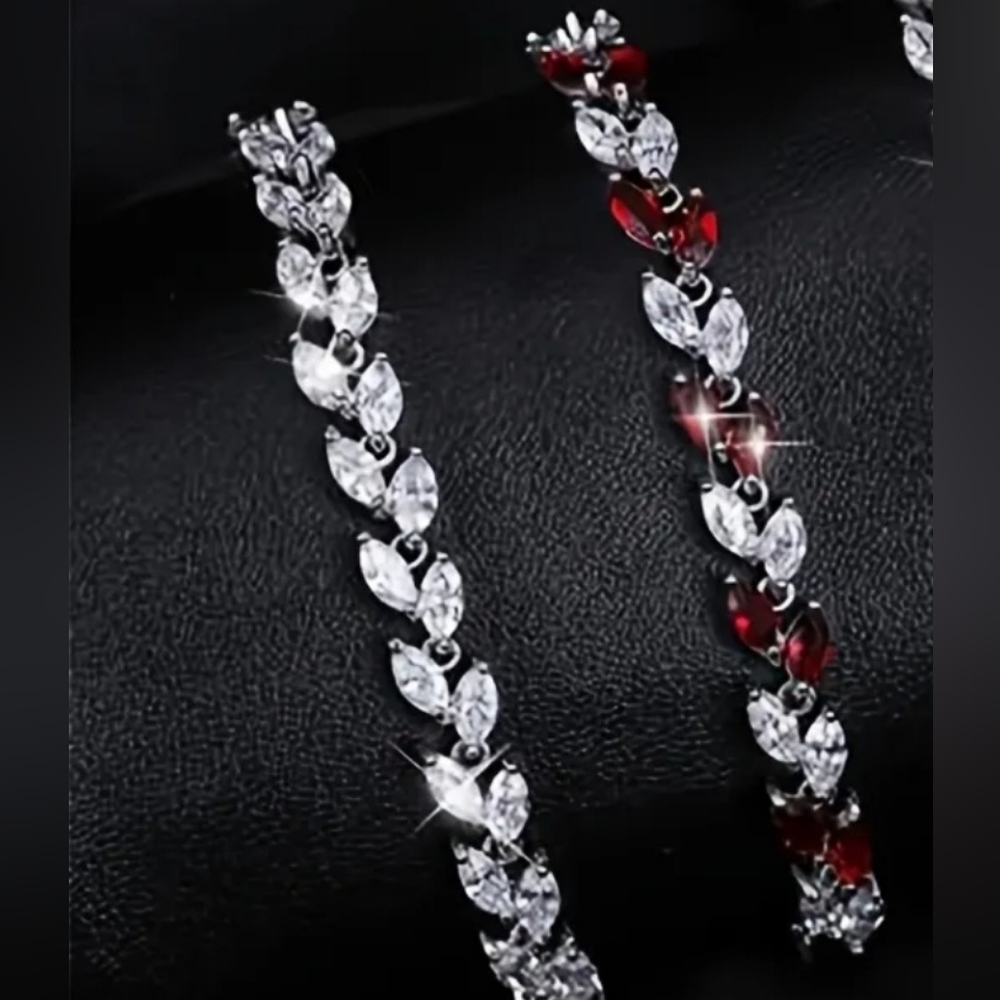 🆕️💎 SET OF 2 RUBY RED + CLEAR ZIRCON  TENNIS BRACELET - SILVER TONE💎